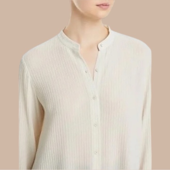 Eileen Fisher Accordion Silk Jacquard Mandarin Collar Long Shirt in Bone Size 2X - Picture 5 of 13